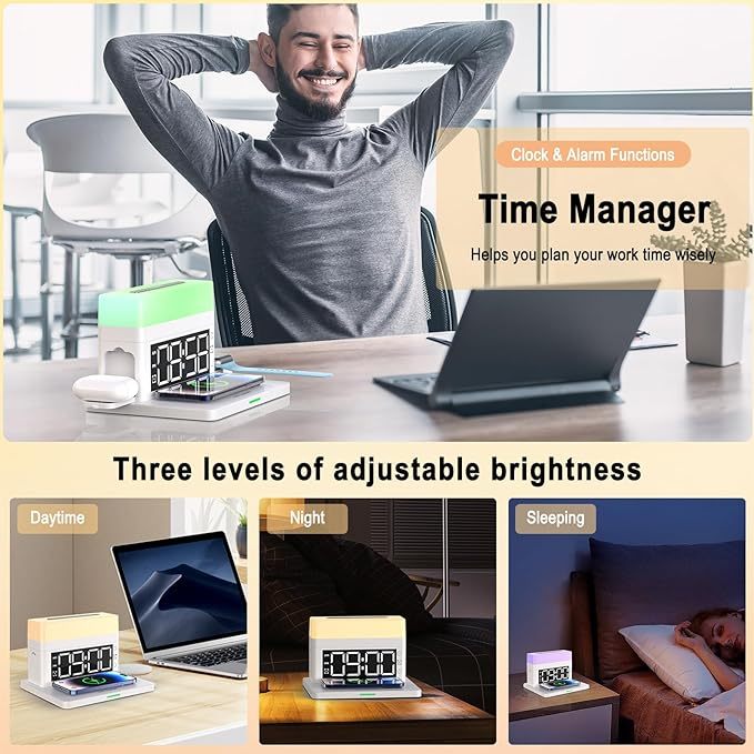 Wireless LED Alarm Clock with Fast Charger & Night Light - GadgetNest Online Store