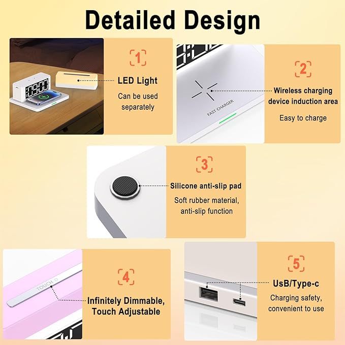 Wireless LED Alarm Clock with Fast Charger & Night Light - GadgetNest Online Store