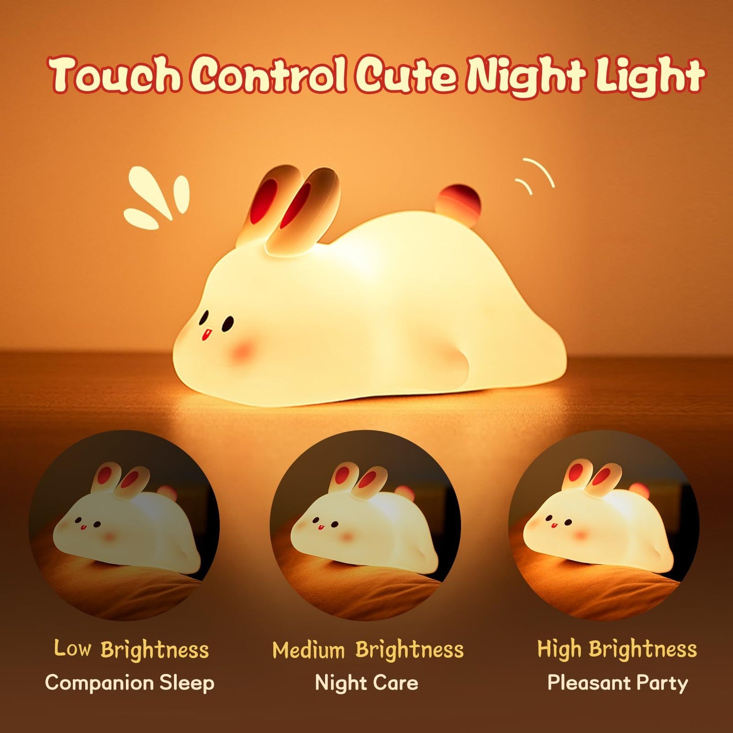 Cute LED Rabbit Night Light – Touch Sensor Silicone Lamp - GadgetNest Online Store