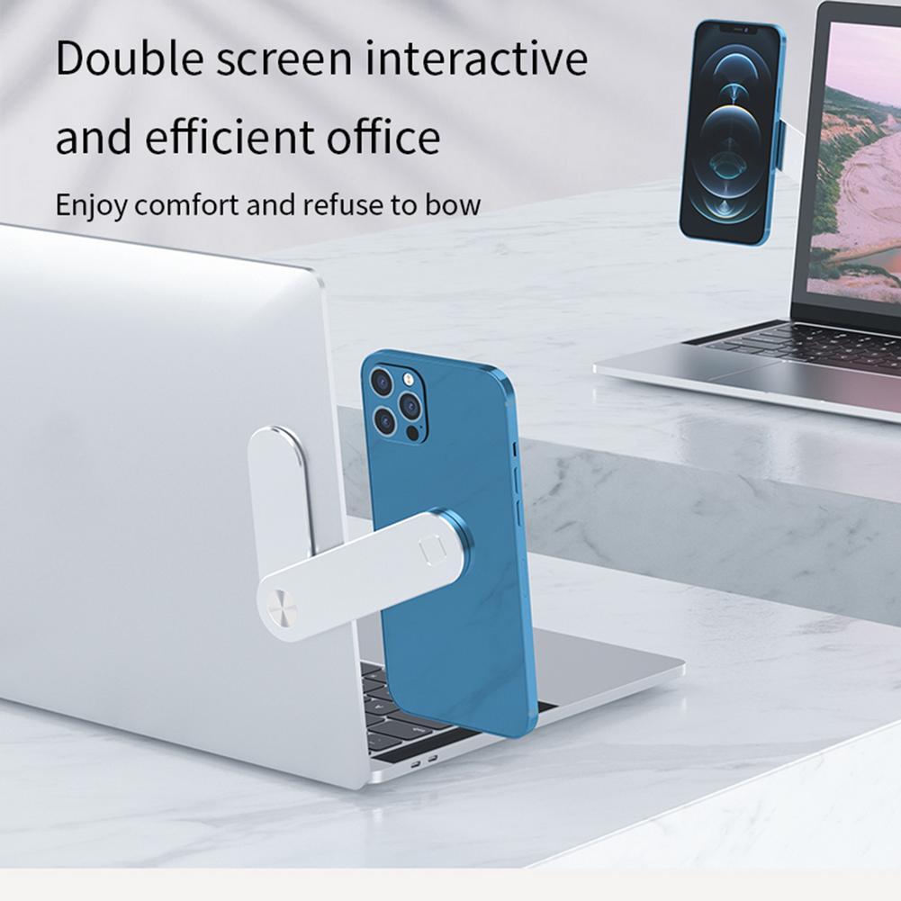 Adjustable Magnetic Laptop Phone Holder – Foldable Dual Screen Clip - GadgetNest Online Store